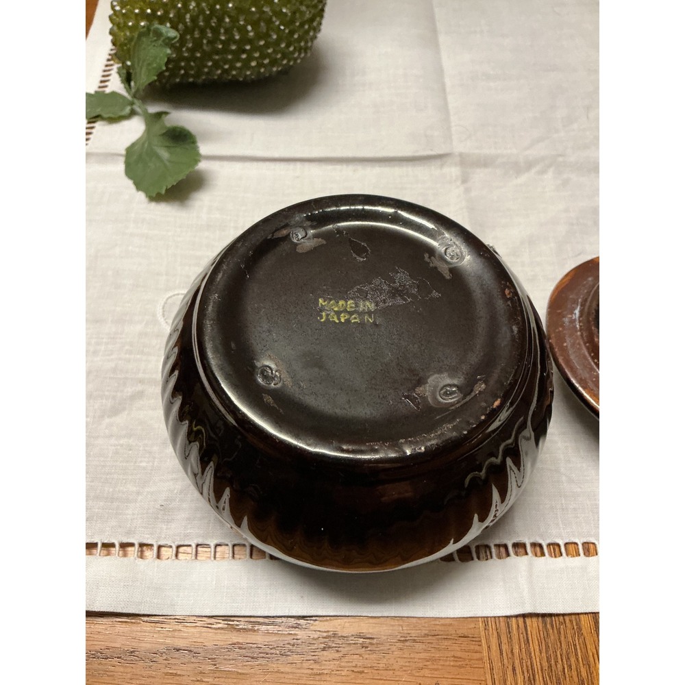 Vintage Made in Japan Brown Ceramic Floral Ginger Jar Trinket Bowl with Lid - Picture 7 of 7